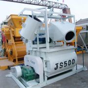Efficient dual-shaft concrete mixer with 500-liter discharge for small-scale projects