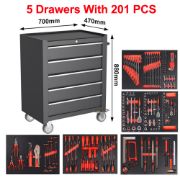 5-Drawer Tool Cabinet + 201-Piece CR-V Mechanic Tool Set